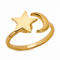 Bague anti-stress rotative Étoile Lune, étoile et croissant de lune polis