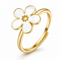 Bague anti-stress rotative Fleur Design, fleur émaillée à cinq pétales et cœur doré perlé