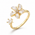 Bague anti-stress rotative Fleur Vivace dorée, fleur aux grands pétales de cristal taillé et étoile sertie
