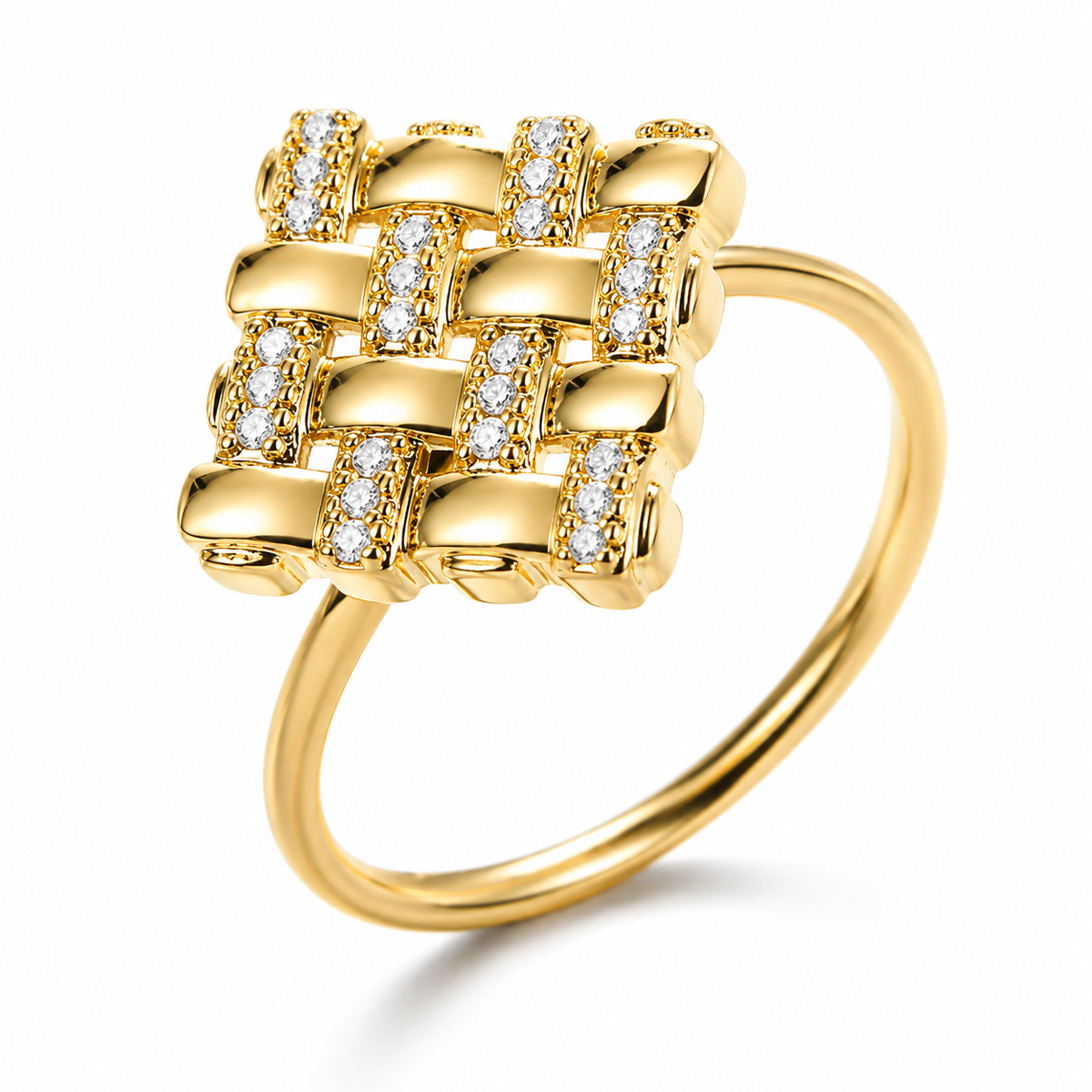 Bague anti-stress rotative Nœud Orné, nœud d’or tressé rehaussé de petites pierres