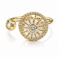 Bague anti-stress rotative Nyctinastie, fleur rayonnante de pierres taille baguette