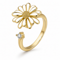 Bague anti-stress rotative Pâquerette dorée, pâquerette émaillée blanche au cœur doré texturé