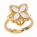 Bague anti-stress rotative Trèfle Céleste dorée, trèfle à quatre feuilles en pierres taille marquise