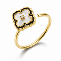 Bague anti-stress rotative Trèfle Royal, trèfle blanc nacré cerné de noir