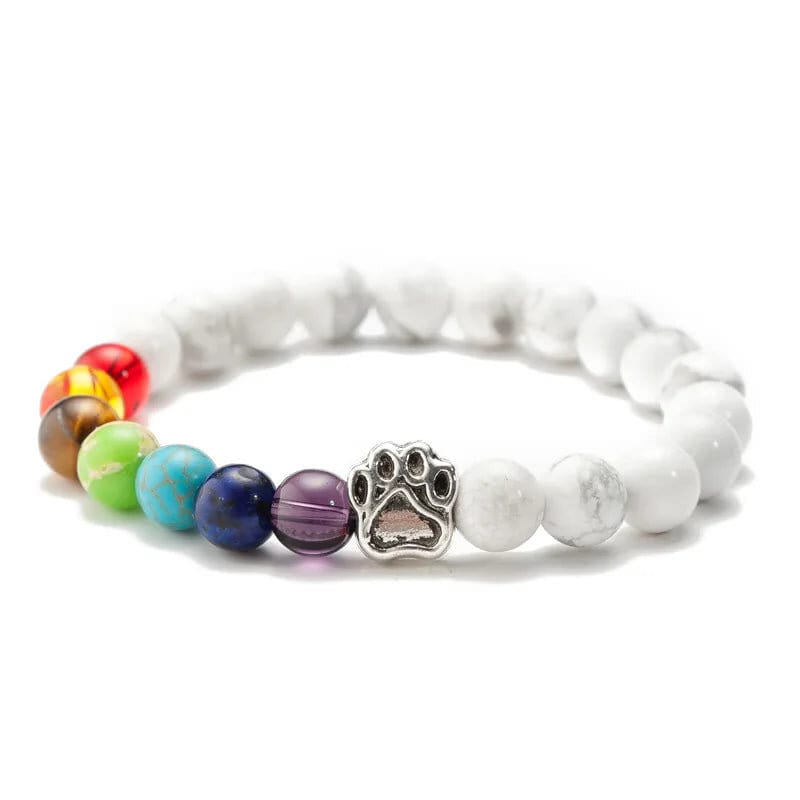Bracelet 7 Chakras Patte de Chien, perles noires mates, perles des sept chakras et breloque patte de chien