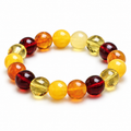 Bracelet Ambre Multicolore, grosses perles d’ambre multicolores cerise, miel et jaune