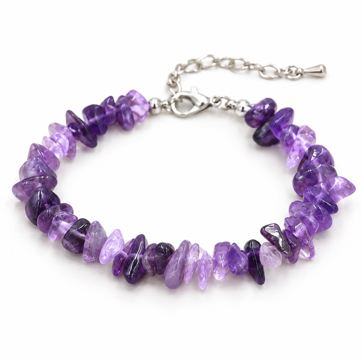 Bracelet Améthyste Breloque, éclats d’améthyste bruts avec fermoir et chaînette