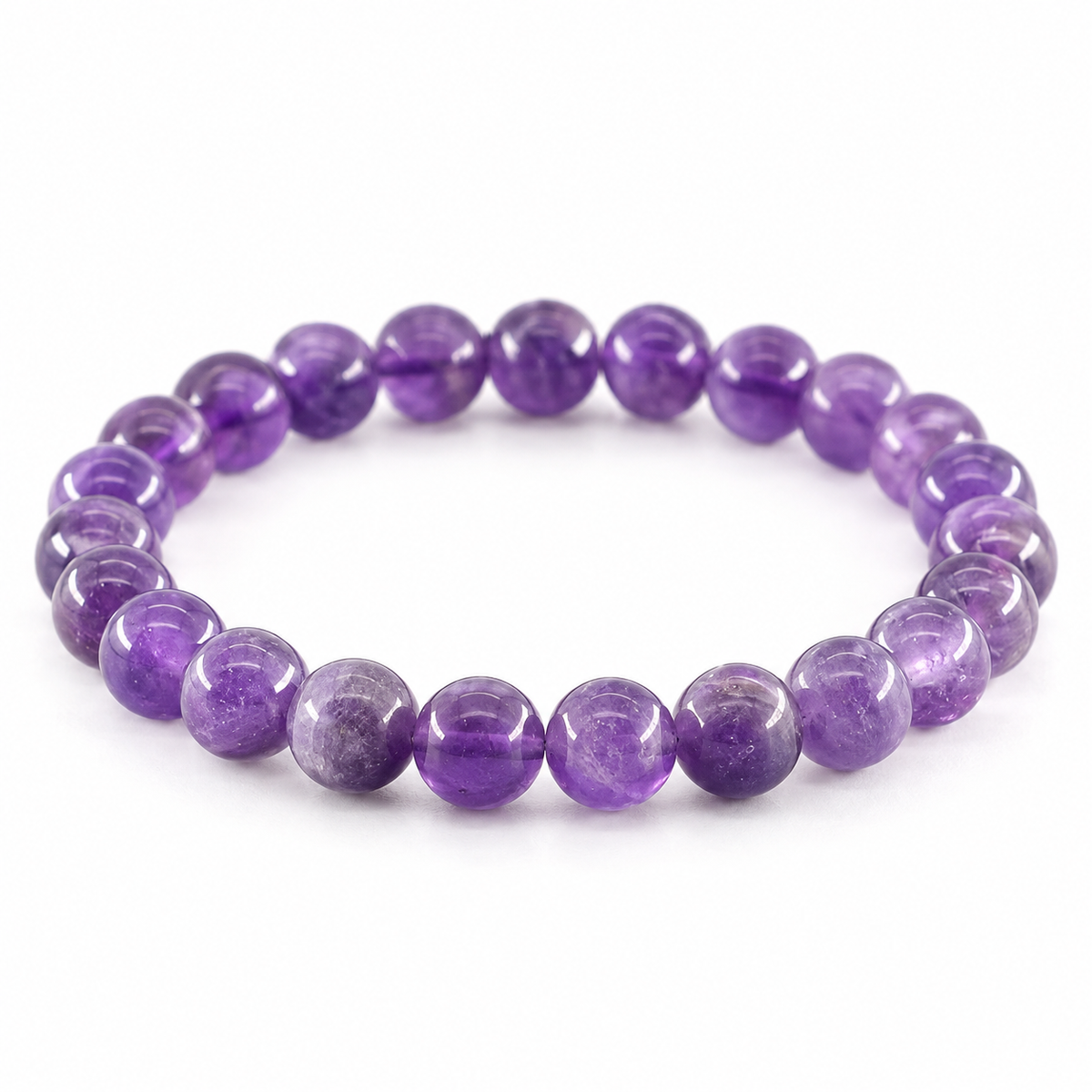 Bracelet Améthyste Classique, perles rondes d’améthyste de 8 mm sur élastique