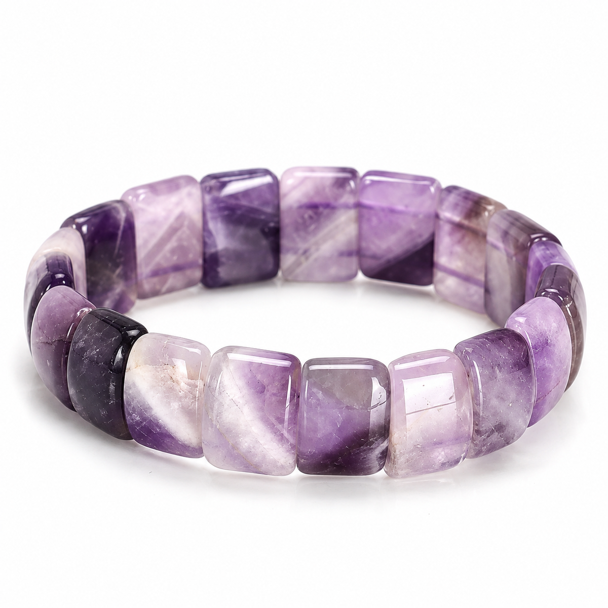 Bracelet Améthyste ÉclatRose, plaquettes d’améthyste rayées de violet, lilas rosé et blanc