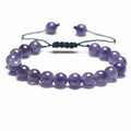 Bracelet Améthyste Tressé, perles d’améthyste de 8 mm sur cordon tressé à nœud coulissant