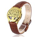 Bracelet diffuseur huile essentielle cuir marron Arbre doré, médaillon arbre de vie sur bracelet en cuir marron