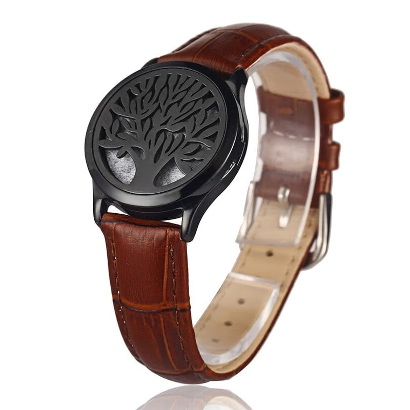 Bracelet diffuseur huile essentielle cuir marron Arbre, médaillon arbre de vie sur bracelet en cuir marron