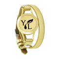 Bracelet diffuseur huile essentielle YL doré, médaillon monogramme YL et feuille sur double tour de cuir