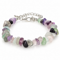 Bracelet Fluorite Breloque, éclats de fluorite multicolores avec fermoir et chaînette