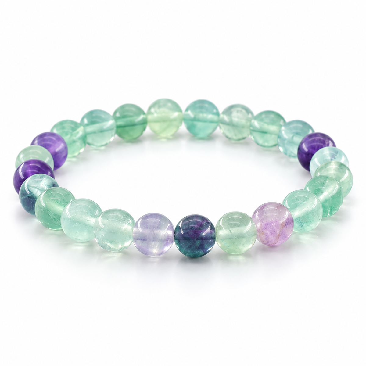 Bracelet Fluorite Classique, perles rondes de fluorite verte et violette de 8 mm