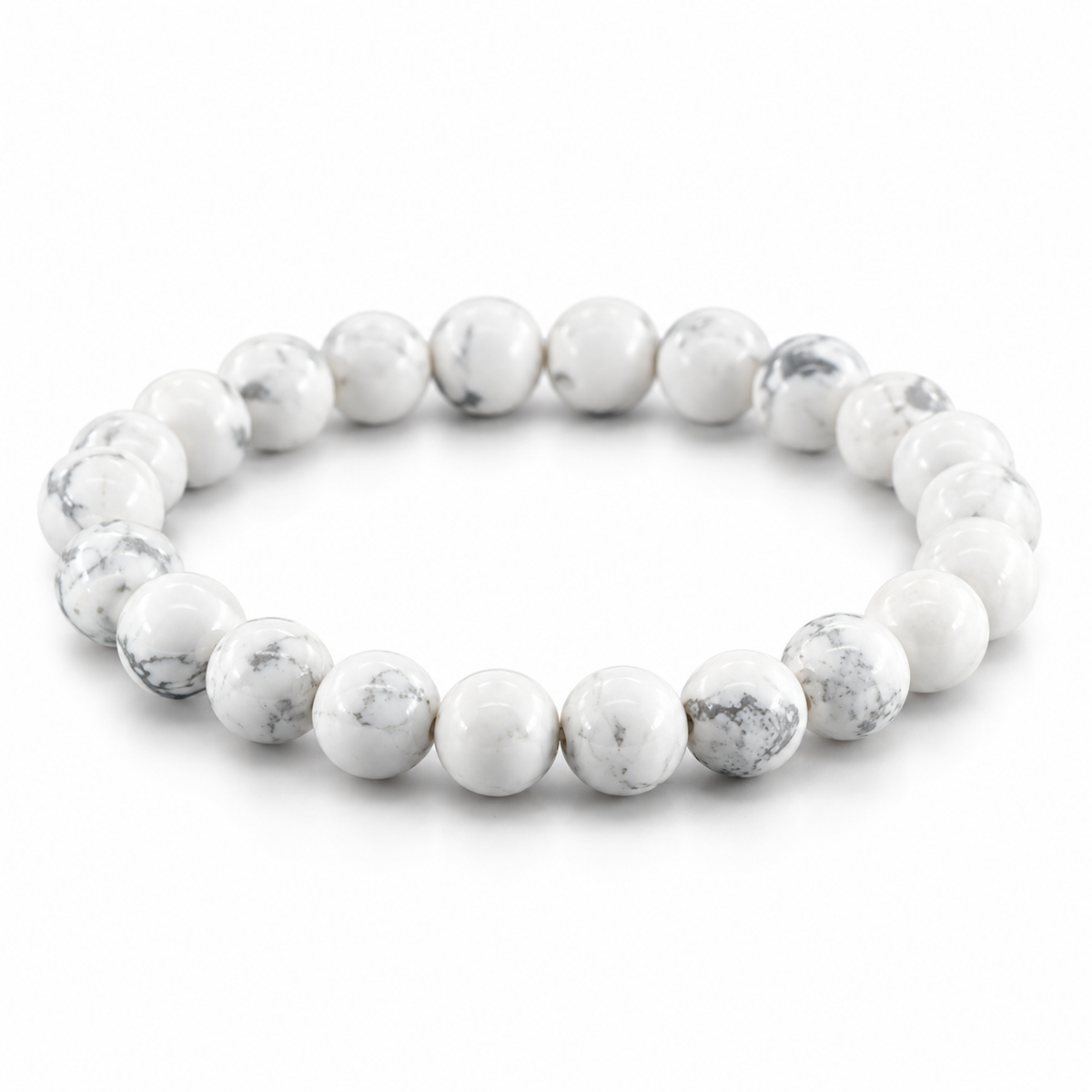 Bracelet Howlite Classique, perles rondes d’howlite blanche veinée de gris de 8 mm