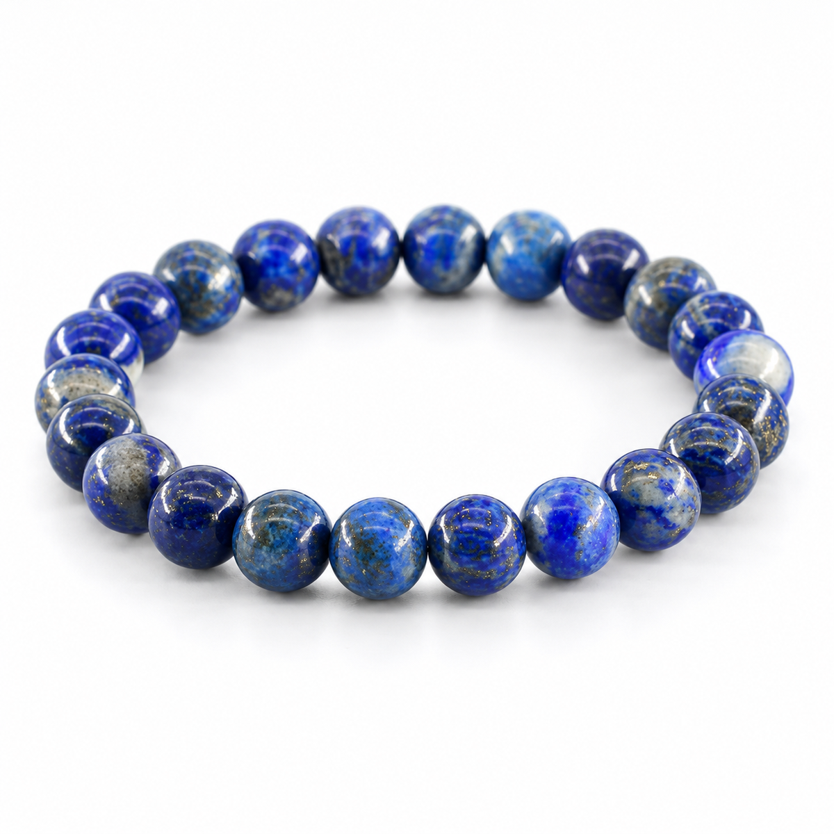 Bracelet Lapis Lazuli Classique, perles rondes de lapis-lazuli de 8 mm pailletées de pyrite