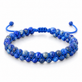 Bracelet Lapis Lazuli Tressé, double rang de perles de lapis-lazuli de 4 mm sur cordon bleu tressé