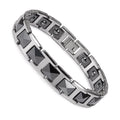 Bracelet magnétique Celsus, maillons argentés sertis de pierres noires taillées en pointe