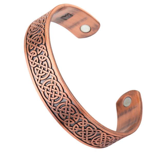 Bracelet magnétique Celtique, jonc ouvert en cuivre gravé d’entrelacs celtiques