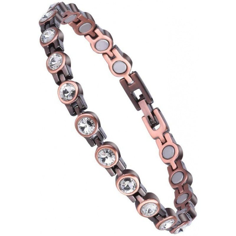 Bracelet magnétique Charms, maillons en cuivre alternant cristaux sertis et aimants