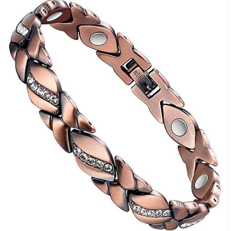 Bracelet magnétique Coquis, maillons en cuivre en X rehaussés de cristaux