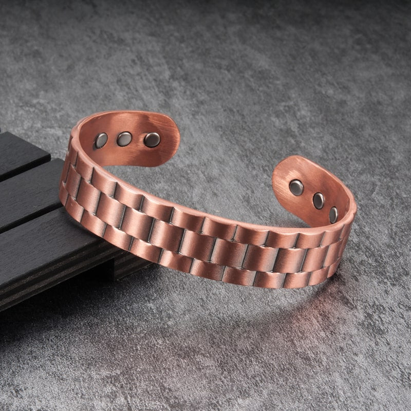 Bracelet magnétique Design, jonc ouvert en cuivre à motif de maillons en relief