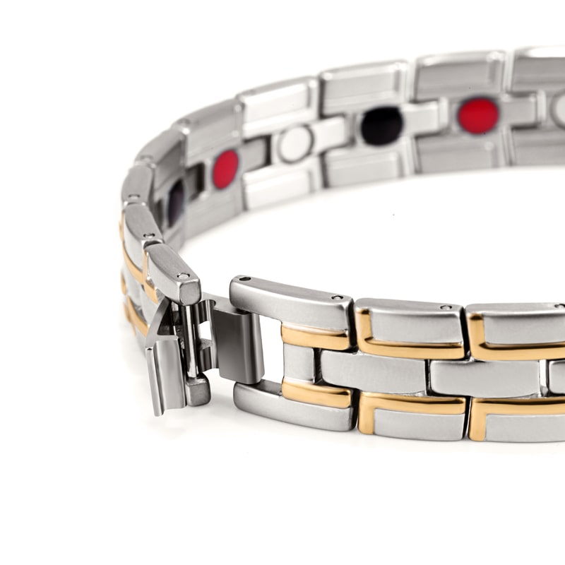 Bracelet magnétique Mixte, maillons bicolores argentés et dorés