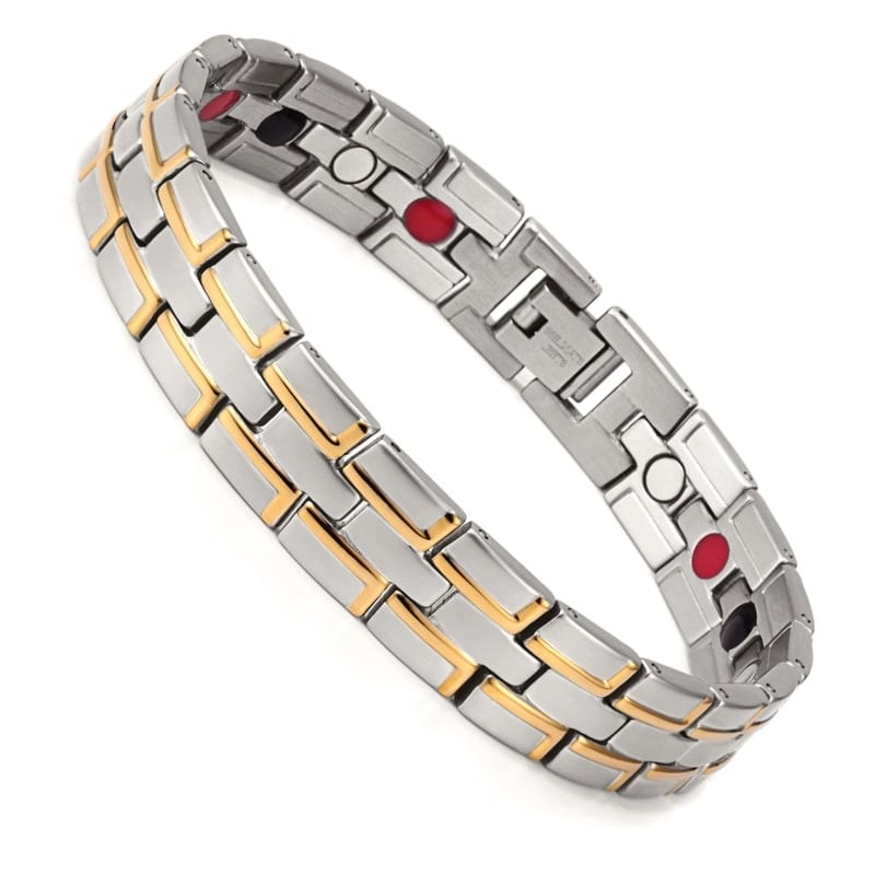 Bracelet magnétique Mixte, maillons bicolores argentés et dorés