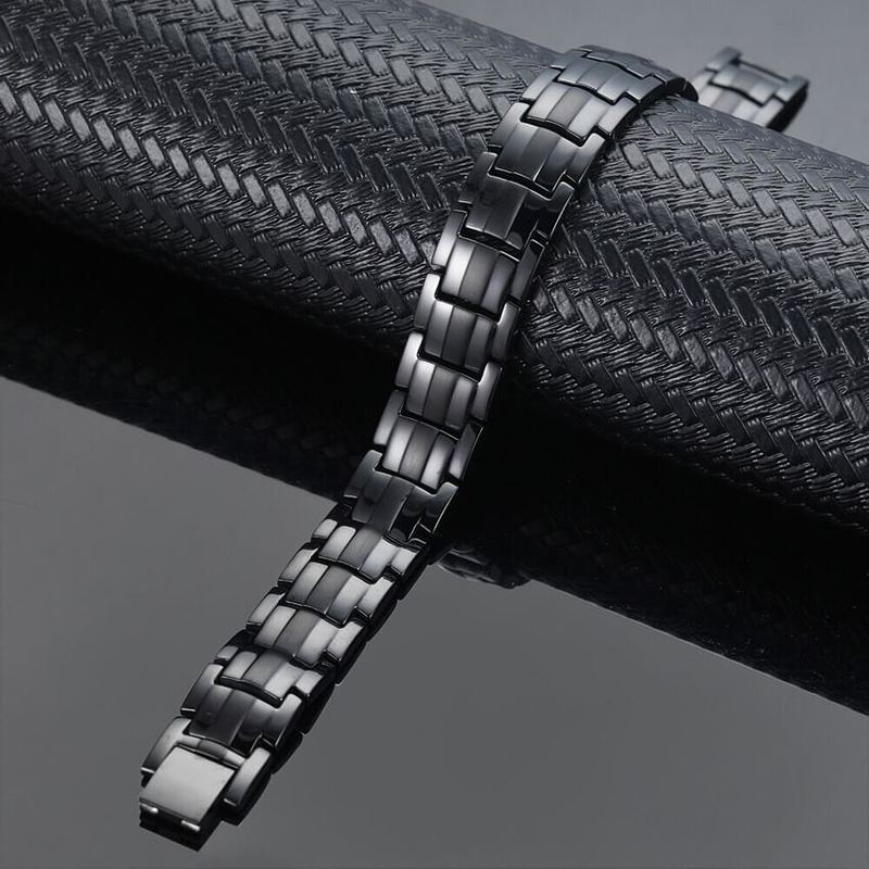 Bracelet magnétique Multi, maillons noirs pavés de pierres rouges et blanches