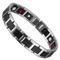 Bracelet magnétique Storm, maillons argentés incrustés de motifs noirs façon fibre de carbone