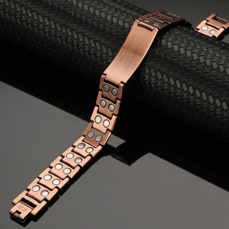 Bracelet magnétique Tom, bracelet à plaque noire façon gourmette, intérieur en cuivre