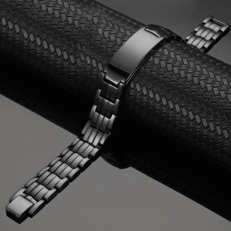 Bracelet magnétique Tom, bracelet à plaque noire façon gourmette, intérieur en cuivre