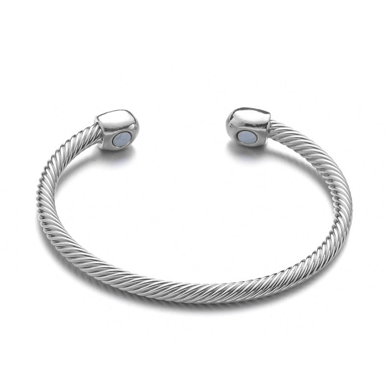 Bracelet magnétique Torsadé argenté, jonc torsadé fin à extrémités boules aimantées