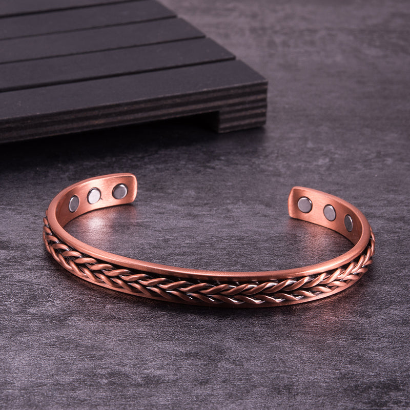 Bracelet magnétique Tréssé, jonc ouvert en cuivre tressé en natte