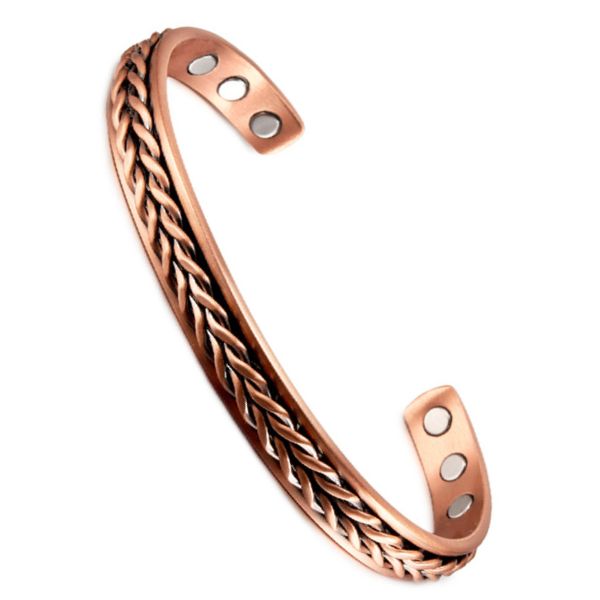 Bracelet magnétique Tréssé, jonc ouvert en cuivre tressé en natte