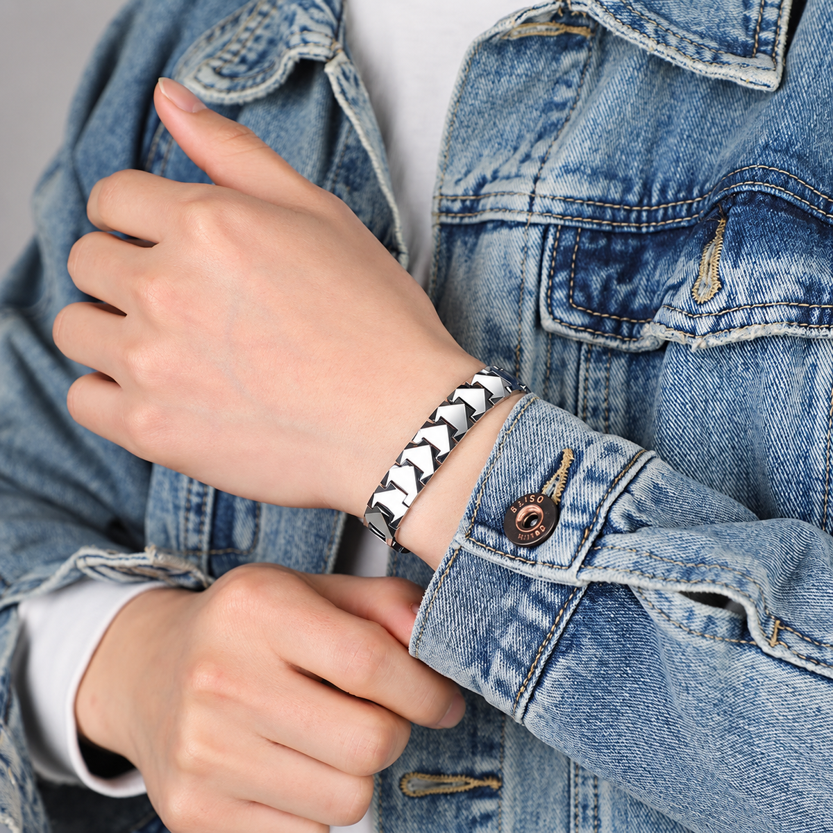 Bracelet Magnétique Tungstène, maillons en carbure de tungstène taillés en chevrons