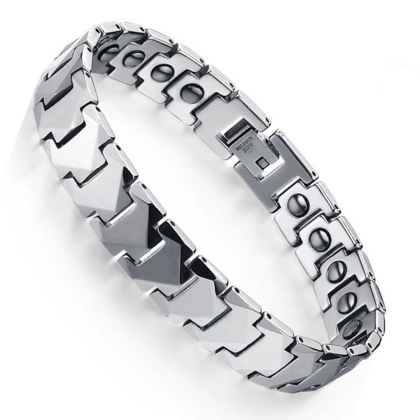 Bracelet Magnétique Tungstène, maillons en carbure de tungstène taillés en chevrons