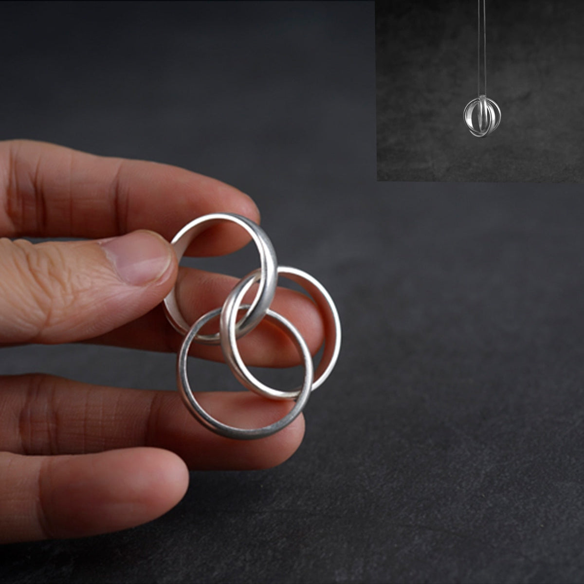 Bague anti-stress anneau tournant 3 Pièces, trois anneaux entrelacés en acier poli