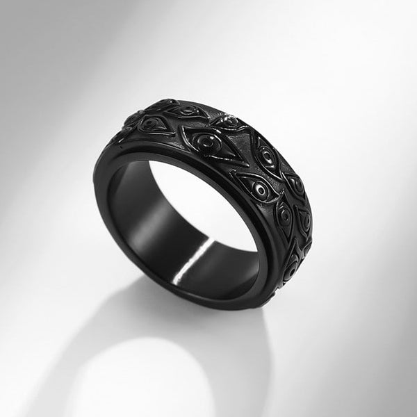 Bague anti-stress anneau tournant Argus, anneau tournant ciselé d’yeux en relief, finition vieillie