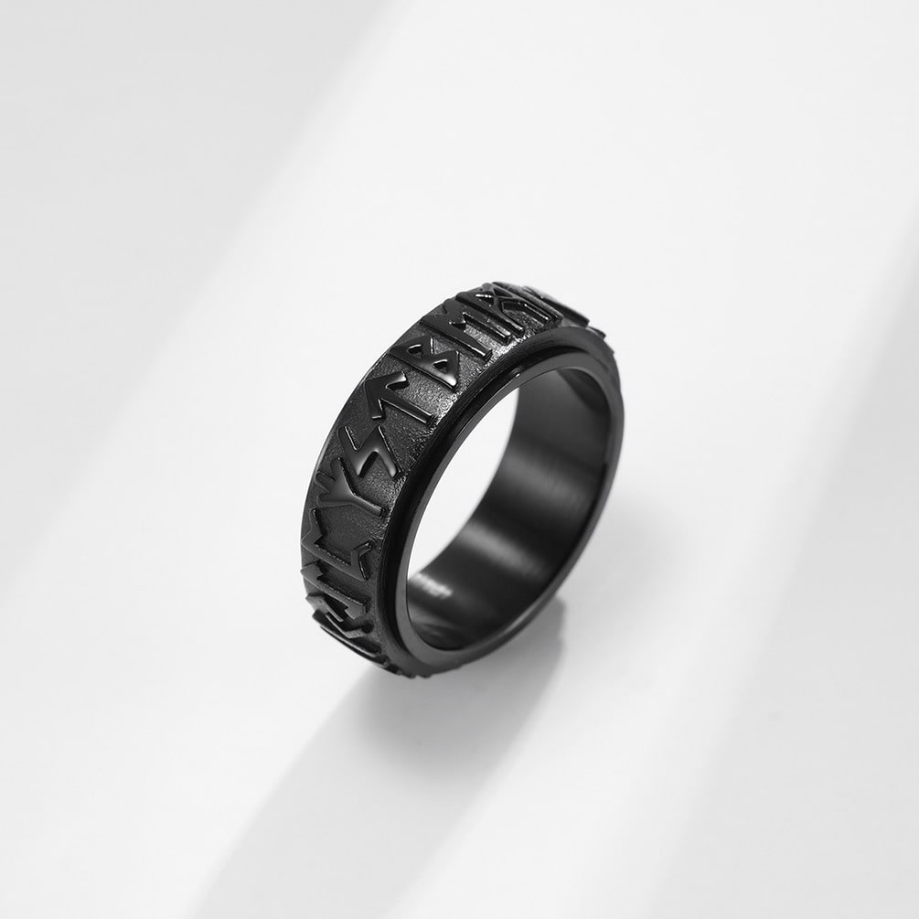Bague anti-stress anneau tournant Écriture Viking, anneau tournant à runes vikings en relief, patine sombre
