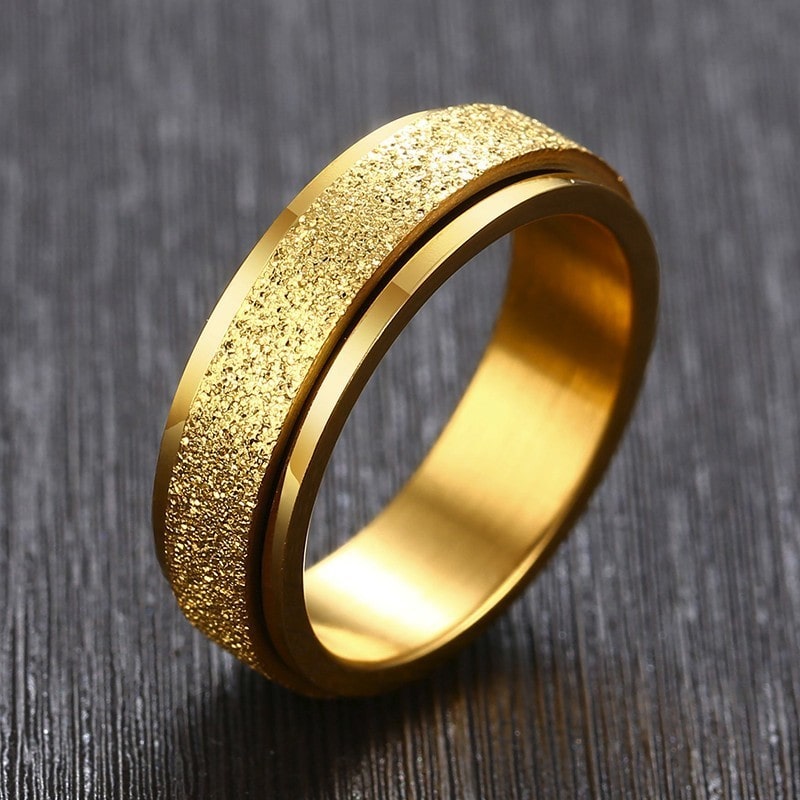 Bague anti-stress anneau tournant Pailleté dorée, anneau tournant au fini sablé scintillant